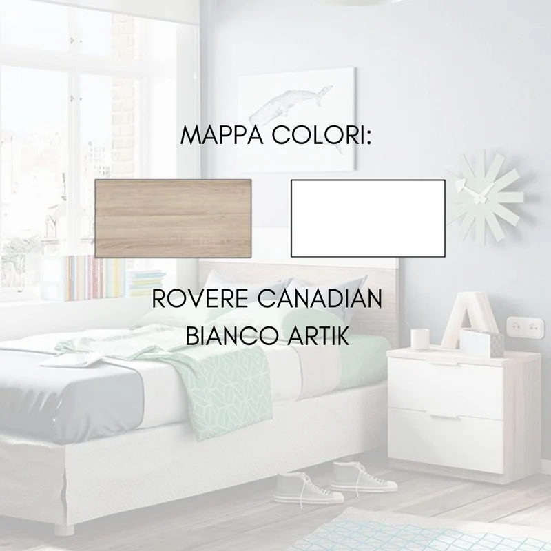 Comodino 2 Cassetti, Mobile Camera da Letto con Testiera, Tavolino da Notte Design Moderno, in Legno Truciolare, 50x38x45h cm – Bianco e Rovere
