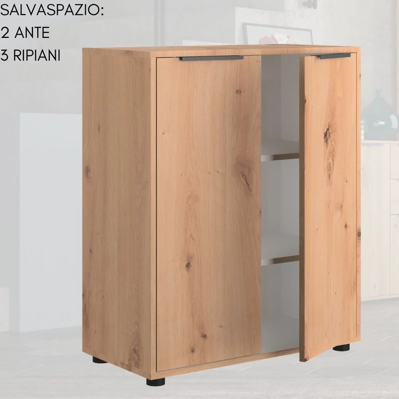 Scarpiera Mobile Multiuso 2 Ante 3 Ripiani, Armadio Legno – 72x35x90 cm Rovere