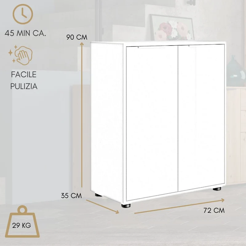 Scarpiera Mobile Multiuso 2 Ante 3 Ripiani, Armadio Legno – 72x35x90 cm Rovere