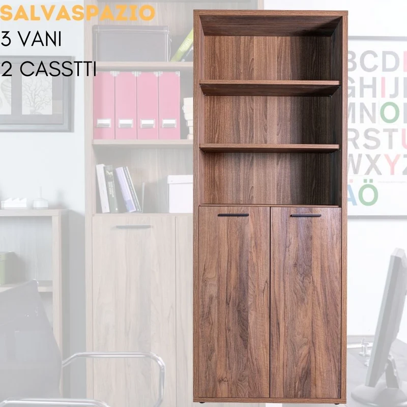 Mobile da Ufficio Multiuso 2 Ante 3 Ripiani, Armadio Salvaspazio in Legno 81x35x217 cm