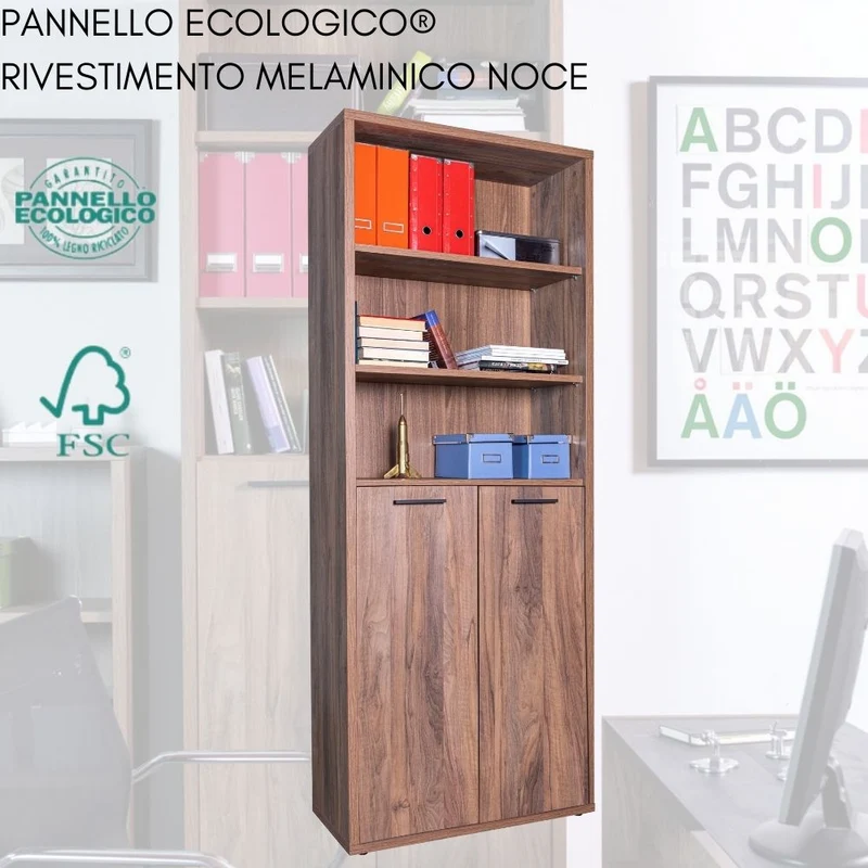 Mobile da Ufficio Multiuso 2 Ante 3 Ripiani, Armadio Salvaspazio in Legno 81x35x217 cm