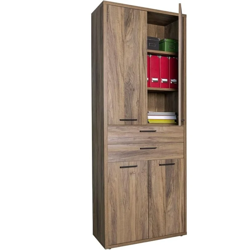 Mobile da Ufficio Multiuso 4 Ante 2 Cassetti, Ripiani Salvaspazio, Armadio in Legno 81x35x217 cm