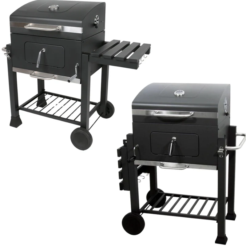 Barbecue a Carbone BBQ Doppia Griglia in Acciaio Grill Giardino Ruote