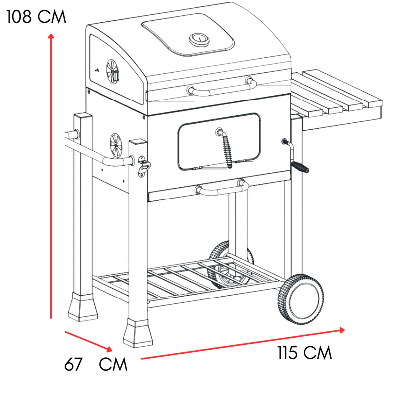 Barbecue a Carbone BBQ Doppia Griglia in Acciaio Grill Giardino Ruote