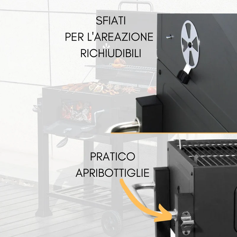 Barbecue a Carbone BBQ Doppia Griglia in Acciaio Grill Giardino Ruote