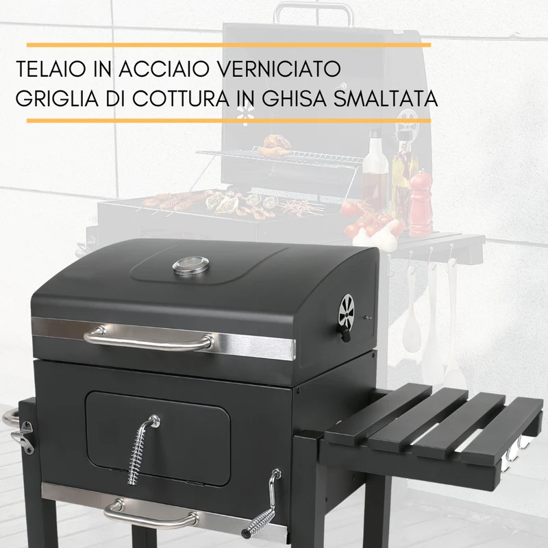 Barbecue a Carbone BBQ Doppia Griglia in Acciaio Grill Giardino Ruote