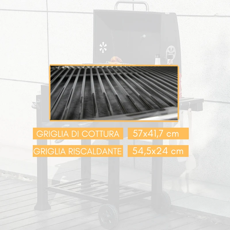 Barbecue a Carbone BBQ Doppia Griglia in Acciaio Grill Giardino Ruote