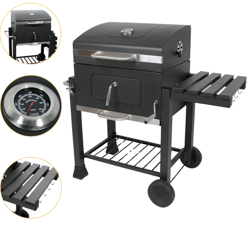 Barbecue a Carbone BBQ Doppia Griglia in Acciaio Grill Giardino Ruote