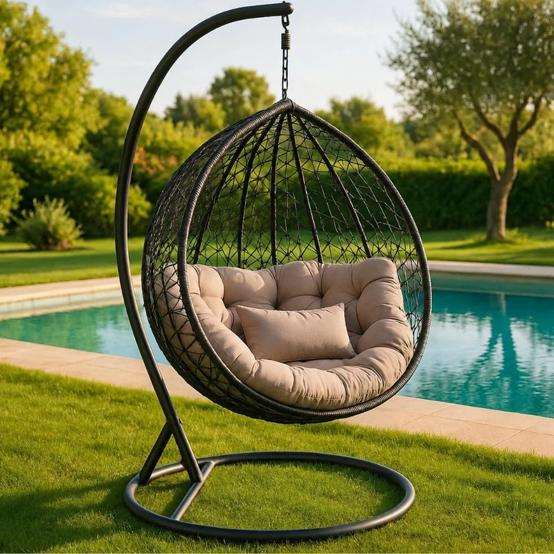 Sedia a Dondolo Poltrona da Giardino con Cuscini e Supporto 105x195 cm