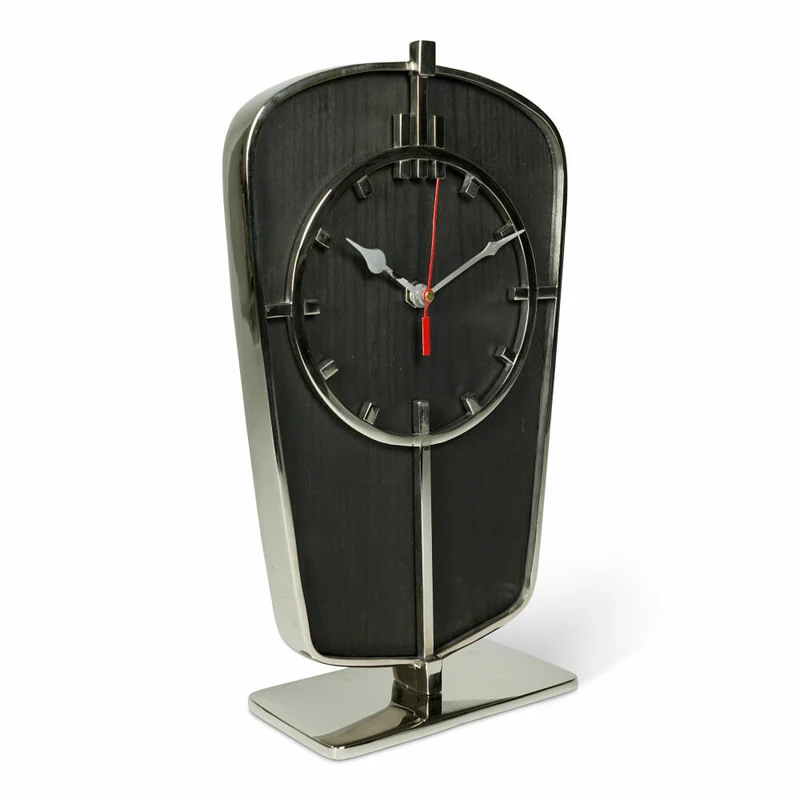 Authentic Models Art Deco Desk Clock Silver, Schreibtischuhr, Uhr, Deko, Aluminium / Mangoholz, SC069S