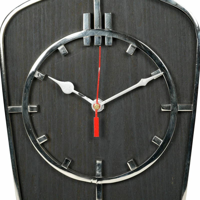 Authentic Models Art Deco Desk Clock Silver, Schreibtischuhr, Uhr, Deko, Aluminium / Mangoholz, SC069S