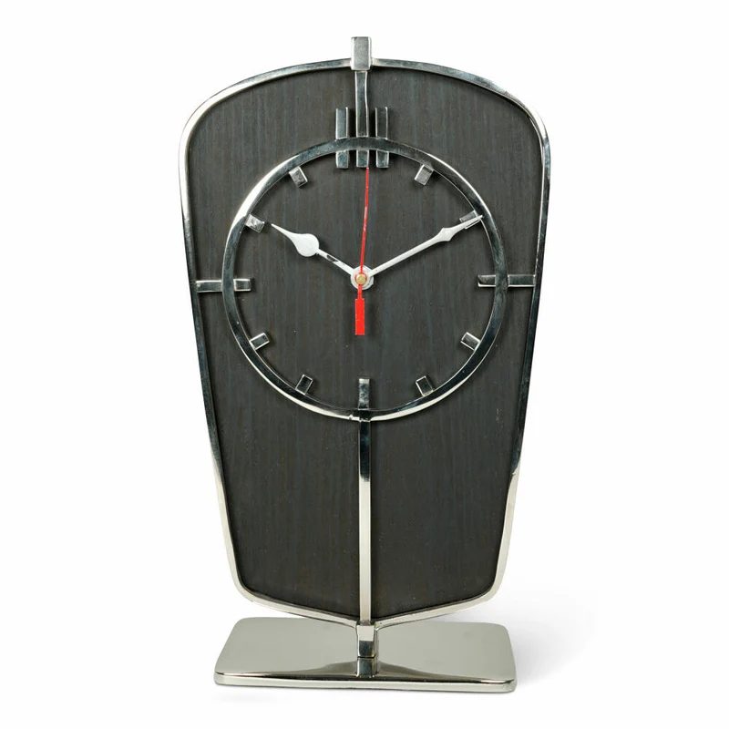 Authentic Models Art Deco Desk Clock Silver, Schreibtischuhr, Uhr, Deko, Aluminium / Mangoholz, SC069S