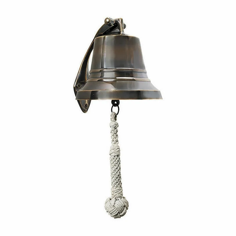 Authentic Models Bronze Schiffsglocke, Ships Bell, Glocke, Deko, Messing Massiv / Baumwolle, H 16.5 cm, AC073B