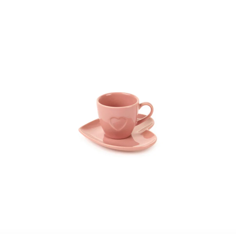 Tazzina + piattino a forma di cuore rosa