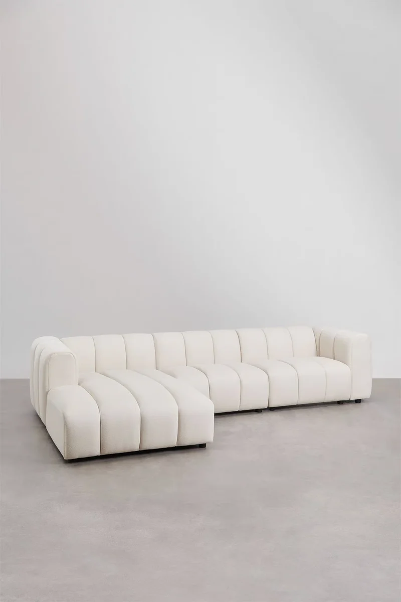 Divano modulare chaise longue sinistro a 3 pezzi in tessuto bouclé Eliot 315x170