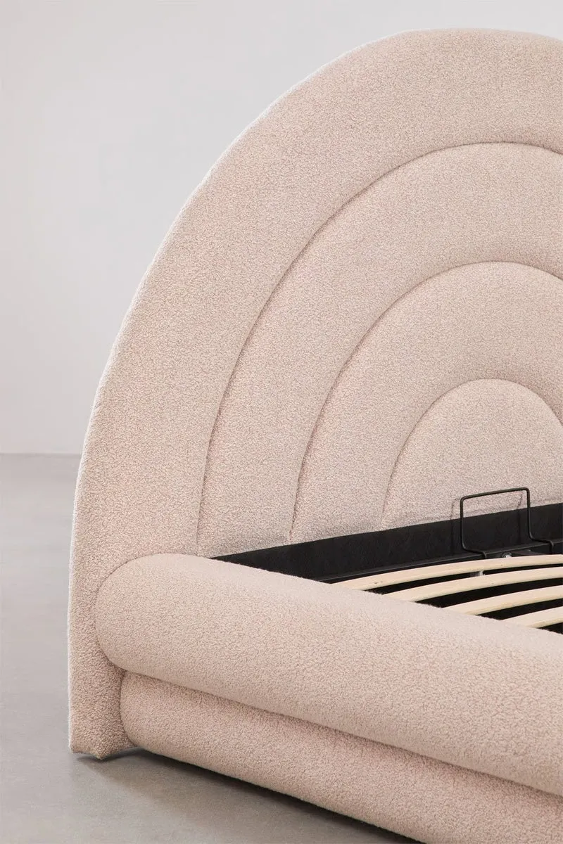 Letto con contenitore ribaltabile in tessuto rosa bouclé Borzensi