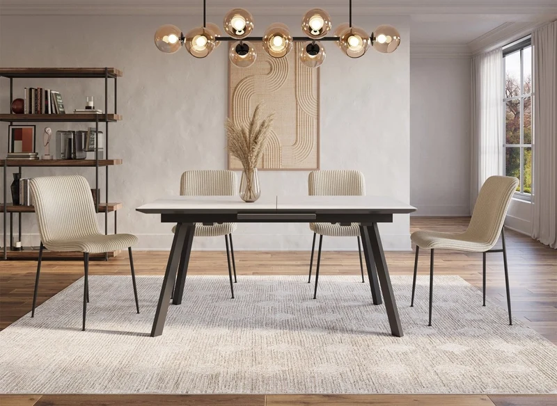Tavolo da pranzo rettangolare allungabile in ceramica bianca ELYNE