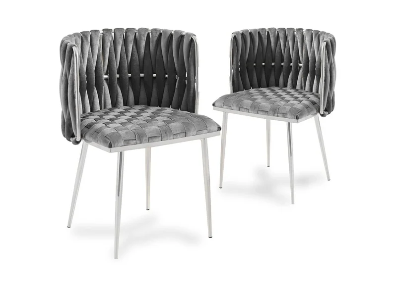 Set di 2 sedie in velluto grigio con gambe in metallo argentato POLO