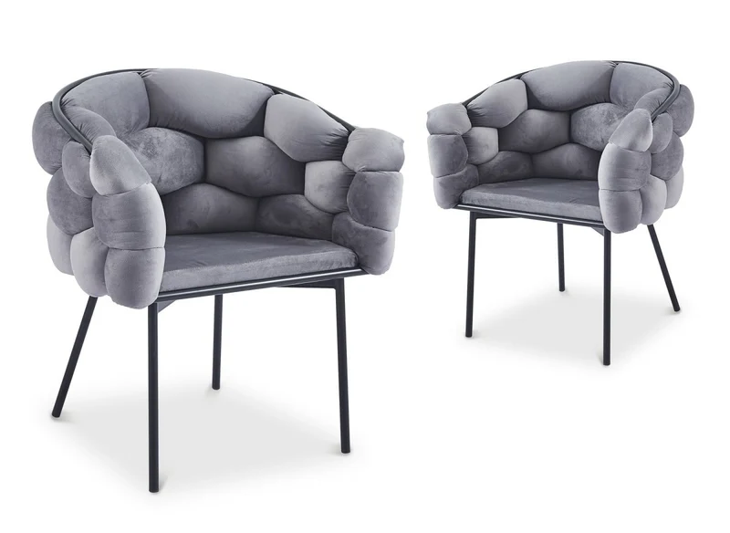 Set di 2 sedie in velluto grigio con gambe in metallo nero CHARLOTTE
