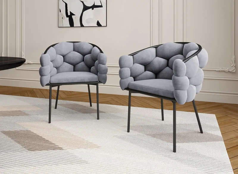 Set di 2 sedie in velluto grigio con gambe in metallo nero CHARLOTTE
