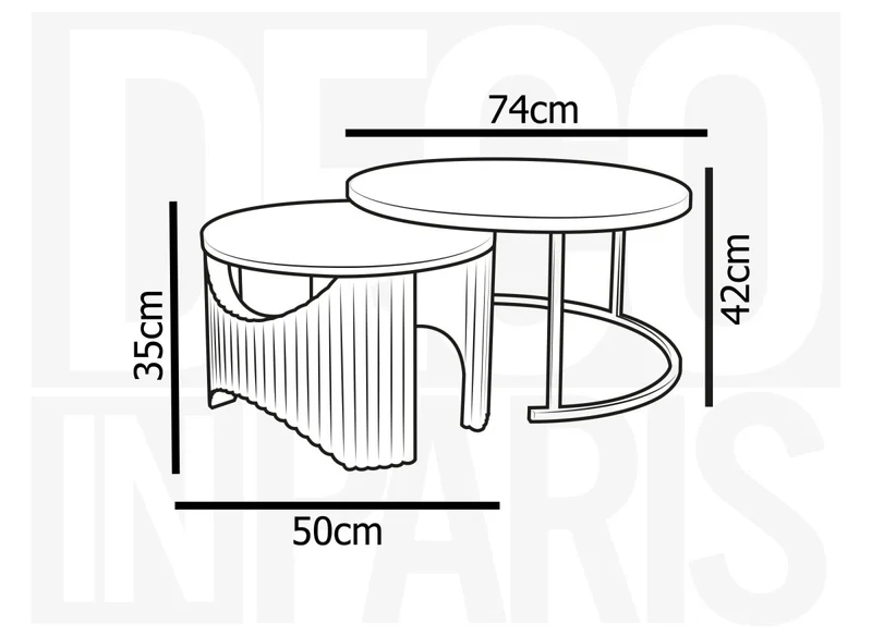 Set di 2 tavolini bassi rotondi impilabili in vetro e legno nero TAYRON