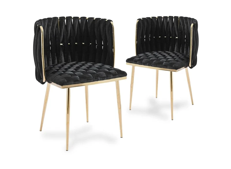 Set di 2 sedie in velluto nero con gambe in metallo dorato POLO