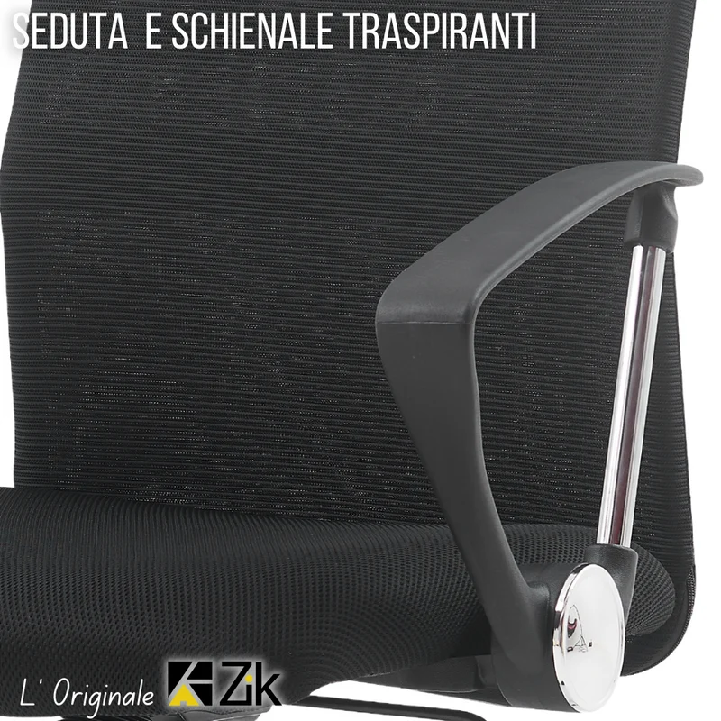 ZIK 117 CE EN 1335 Sedia da Ufficio Ergonomica in Rete Mesh traspirante, Ergonomica, Colore Nero