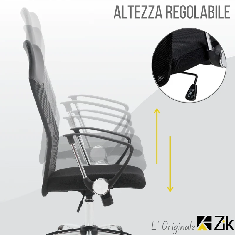 ZIK 117 CE EN 1335 Sedia da Ufficio Ergonomica in Rete Mesh traspirante, Ergonomica, Colore Nero