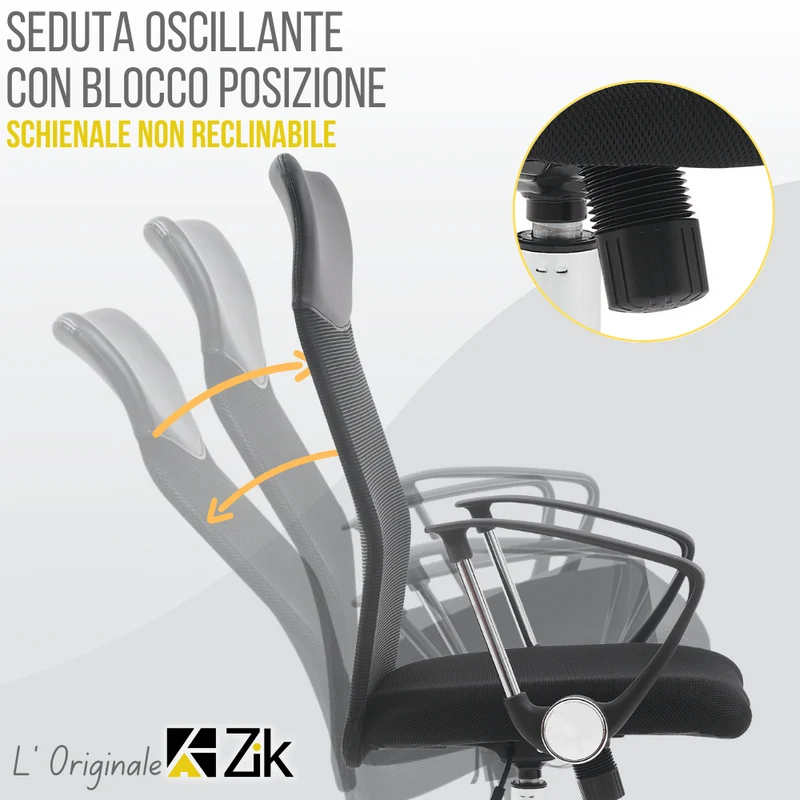 ZIK 117 CE EN 1335 Sedia da Ufficio Ergonomica in Rete Mesh traspirante, Ergonomica, Colore Nero