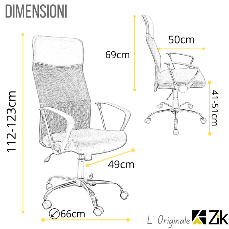 ZIK 117 CE EN 1335 Sedia da Ufficio Ergonomica in Rete Mesh traspirante, Ergonomica, Colore Nero