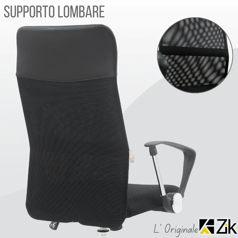ZIK 117 CE EN 1335 Sedia da Ufficio Ergonomica in Rete Mesh traspirante, Ergonomica, Colore Nero