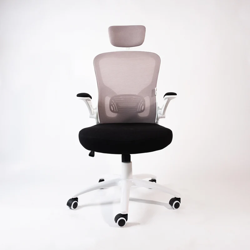UNI EN 1335 Sedia da Ufficio Certificata Bianca Ergonomica con Braccioli Pieghevoli, Poggiatesta Oscillante e Supporto Lombare - Zik