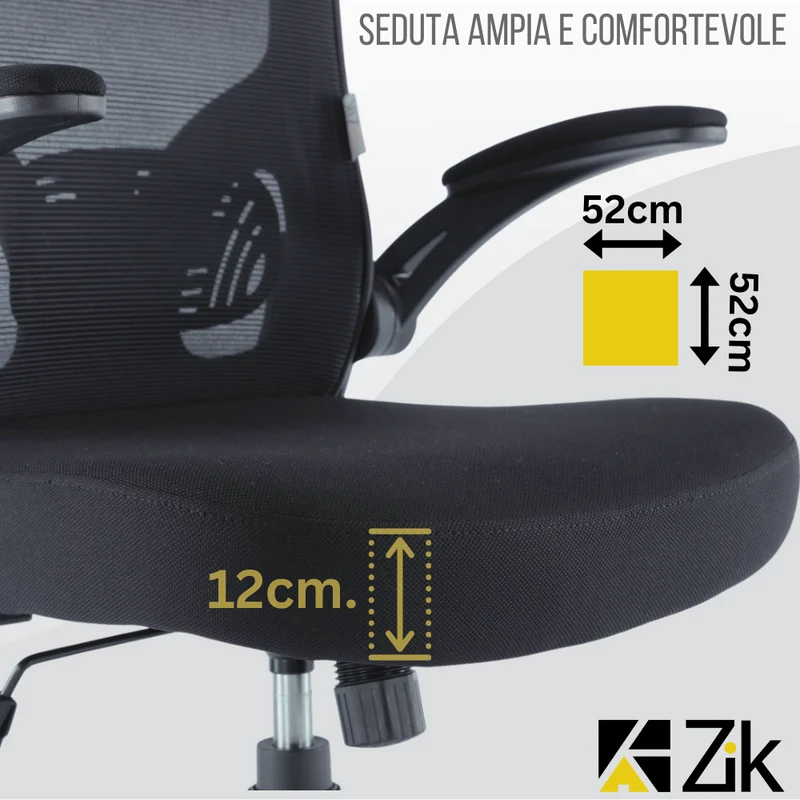 UNI EN 1335 Sedia da Ufficio Certificata Ergonomica Braccioli Pieghevoli Supporto Lombare Poggiatesta