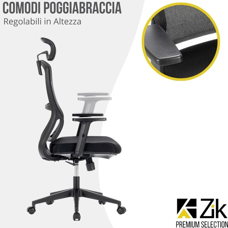 Sedia Da Ufficio Ergonomica Con Poggiabraccia Regolabili Portata 150Kg
