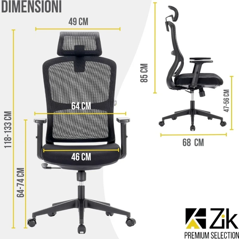 Sedia Da Ufficio Ergonomica Con Poggiabraccia Regolabili Portata 150Kg