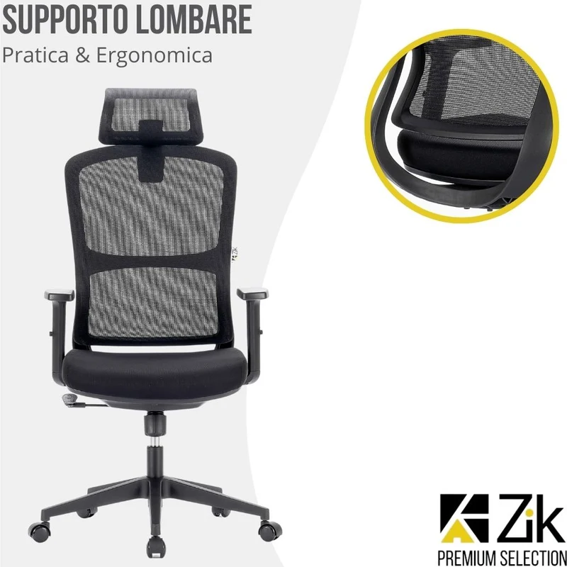 Sedia Da Ufficio Ergonomica Con Poggiabraccia Regolabili Portata 150Kg