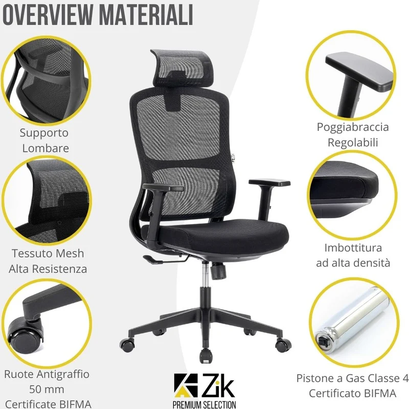 Sedia Da Ufficio Ergonomica Con Poggiabraccia Regolabili Portata 150Kg