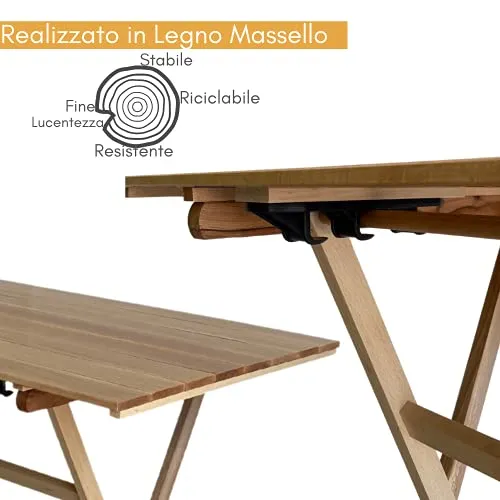 ZIK Tavolo da Giardino Pieghevole per Esterno, Salvaspazio, Altezza Regolabile, in Legno – 96x59x80