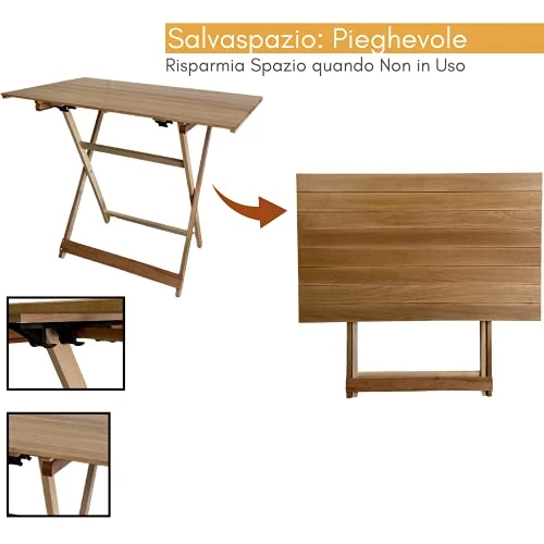 ZIK Tavolo da Giardino Pieghevole per Esterno, Salvaspazio, Altezza Regolabile, in Legno – 96x59x80