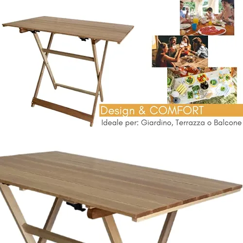 ZIK Tavolo da Giardino Pieghevole per Esterno, Salvaspazio, Altezza Regolabile, in Legno – 96x59x80