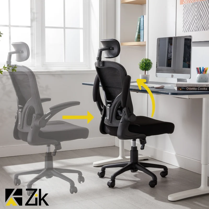 Sedia da Ufficio Ergonomica Nera Braccioli Reclinabili Supporto Lombare Poggiatesta