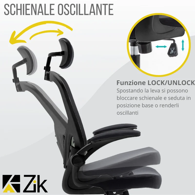 Sedia da Ufficio Ergonomica Nera Braccioli Reclinabili Supporto Lombare Poggiatesta