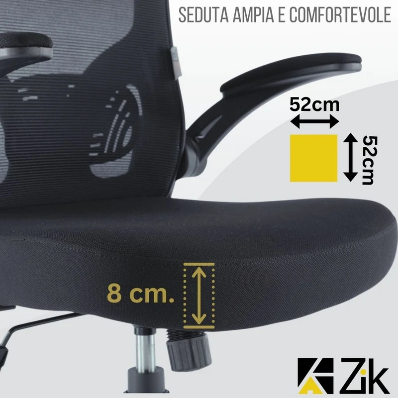 Sedia da Ufficio Ergonomica Nera Braccioli Reclinabili Supporto Lombare Poggiatesta