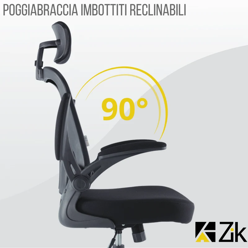 Sedia da Ufficio Ergonomica Nera Braccioli Reclinabili Supporto Lombare Poggiatesta
