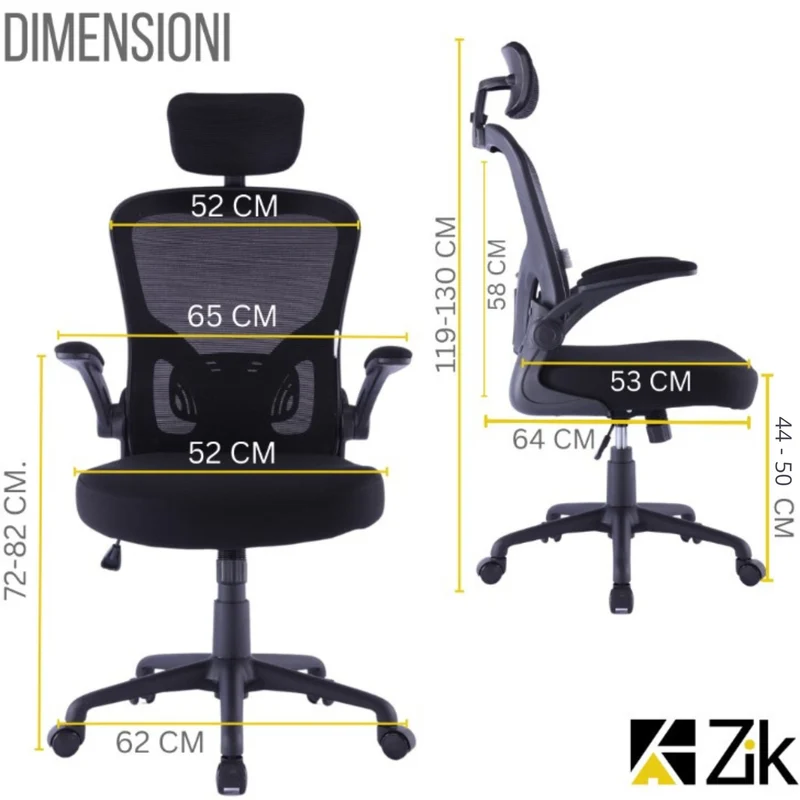 Sedia da Ufficio Ergonomica Nera Braccioli Reclinabili Supporto Lombare Poggiatesta