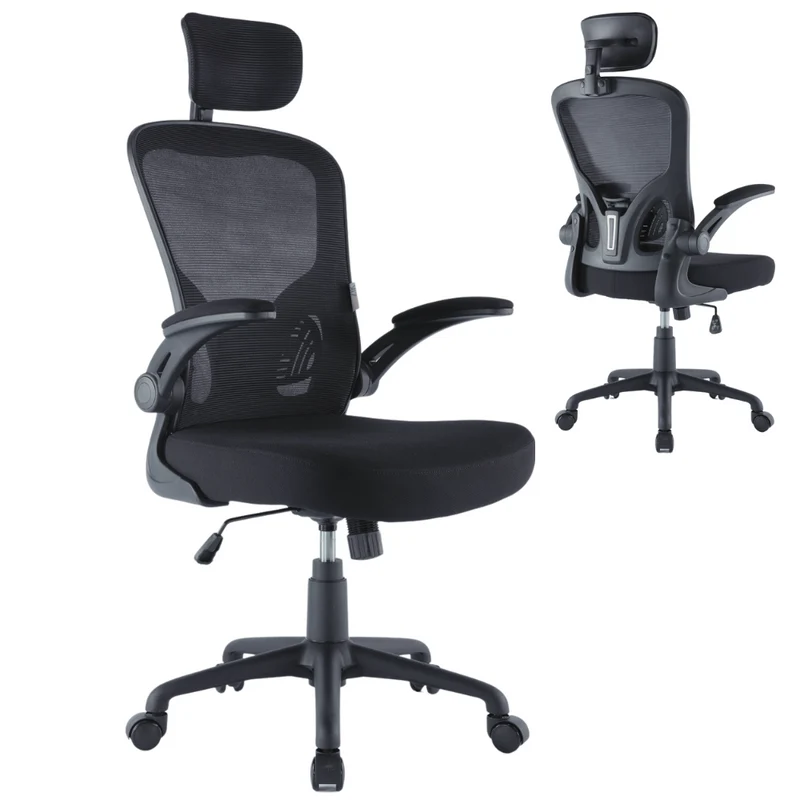 Sedia da Ufficio Ergonomica Nera Braccioli Reclinabili Supporto Lombare Poggiatesta