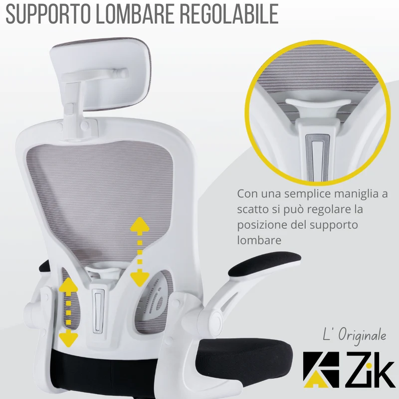 Sedia da Ufficio Ergonomica Bianca Braccioli Reclinabili Supporto Lombare Poggiatesta