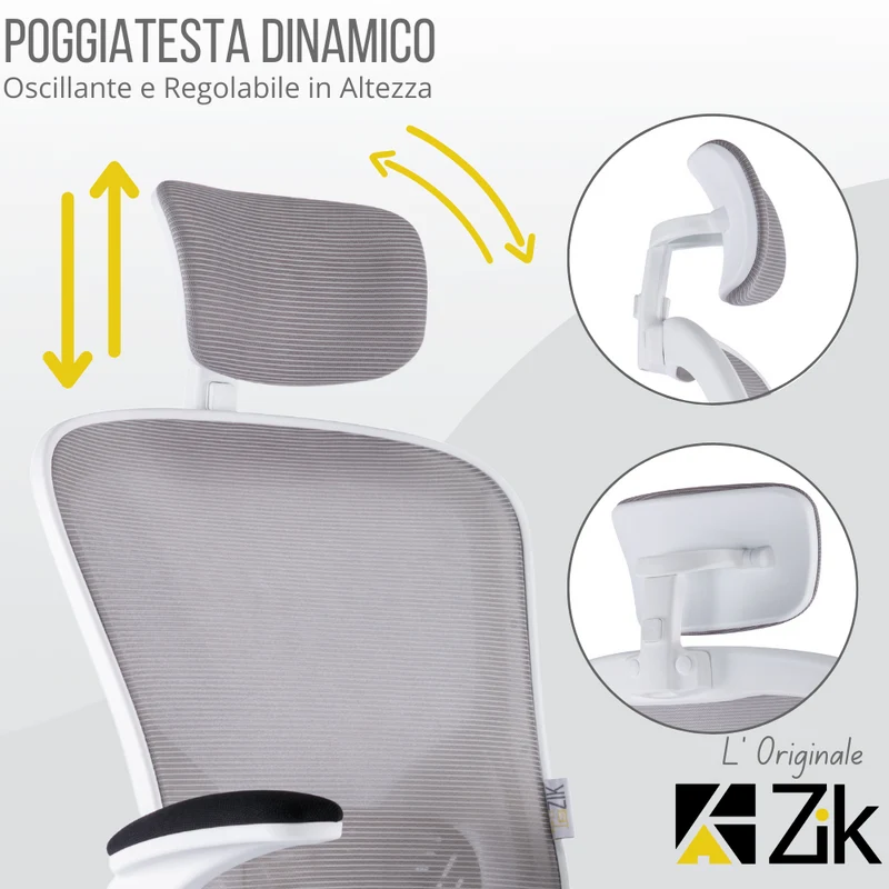 Sedia da Ufficio Ergonomica Bianca Braccioli Reclinabili Supporto Lombare Poggiatesta
