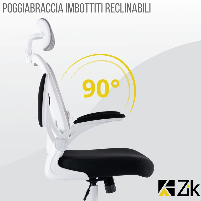 Sedia da Ufficio Ergonomica Bianca Braccioli Reclinabili Supporto Lombare Poggiatesta