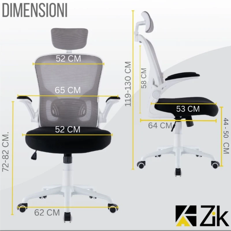 Sedia da Ufficio Ergonomica Bianca Braccioli Reclinabili Supporto Lombare Poggiatesta